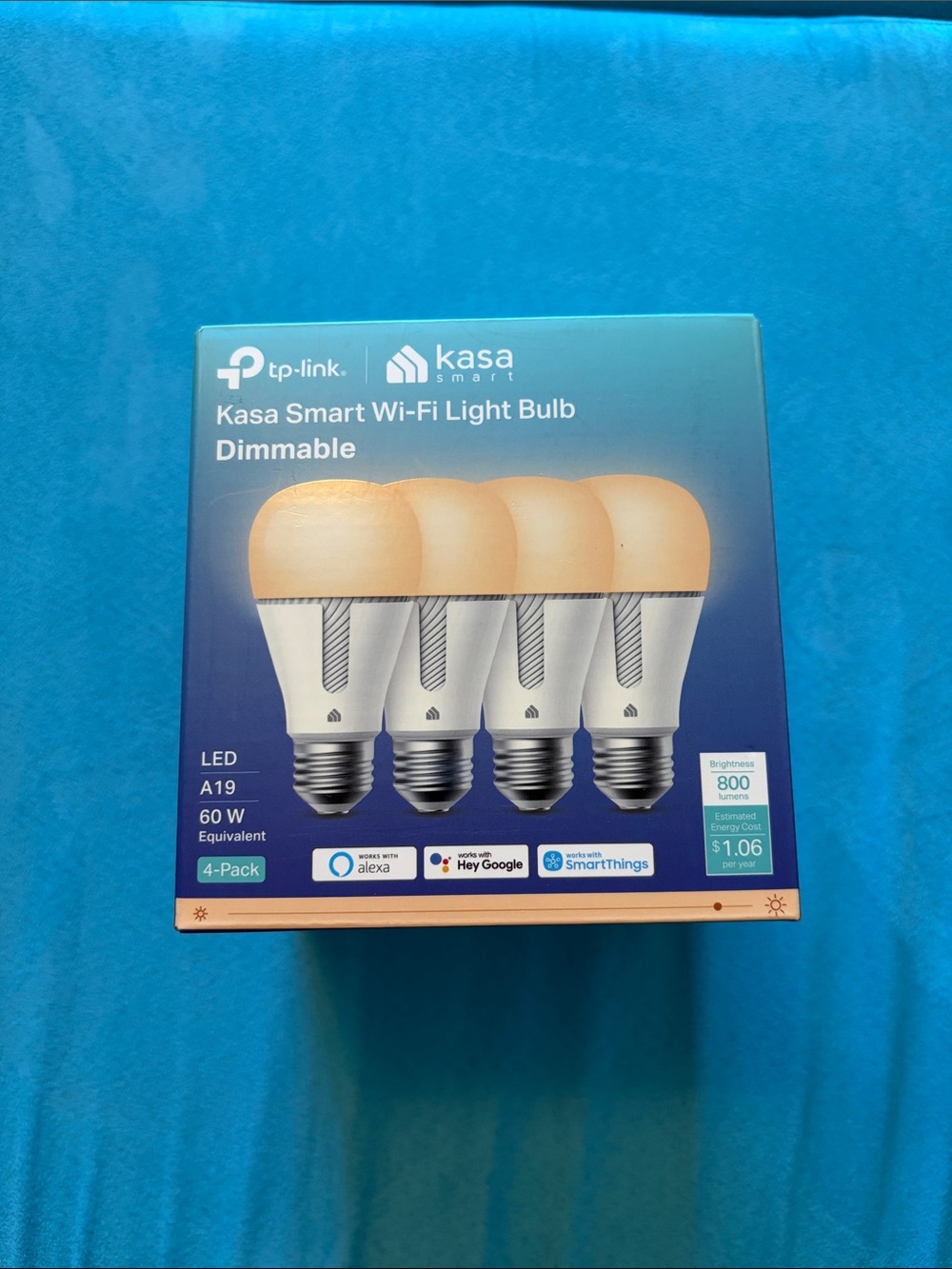 (4) TP-Link Kasa Smart Wi-Fi Dimmable Bulbs White and Amber Top set